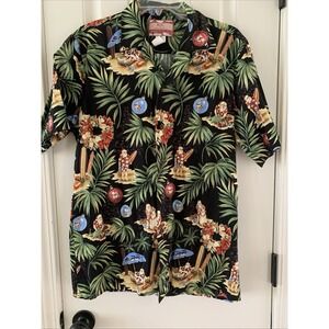 Vtg RJC Men's Made In Hawaii, Button Down Tropical Santa Shirt, Christmas Med
